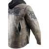 Milwaukee Leather men's distressed brown leather jacket with reflective skulls, stylish and rugged outerwear for men.
