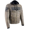Milwaukee Leather men's distressed brown leather jacket with reflective skull details, stylish men's jacket for casual wear.