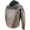 Milwaukee Leather men's distressed brown leather jacket with reflective skull designs, featuring a stylish, rugged men’s jacket.