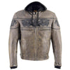 Milwaukee Leather men's distressed brown leather jacket with reflective skull details, stylish men's jacket for rugged fashion.
