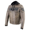 Milwaukee Leather men's distressed brown leather jacket with reflective skull details, stylish and rugged men's jacket.