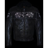 Milwaukee Leather men's distressed brown leather jacket with reflective skulls, stylish men's jacket with detailed stitching and skull design