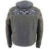 Milwaukee Leather men's distressed grey leather jacket with reflective skull designs, stylish and rugged men's jacket.