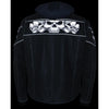 Milwaukee Leather men's distressed grey leather jacket with reflective skull designs, stylish and rugged men's jacket.