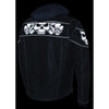 Milwaukee Leather men’s distressed grey leather jacket with reflective skull designs, stylish and rugged men's jacket.