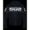 Milwaukee Leather men's distressed grey leather jacket with reflective skull designs, stylish and rugged men's jacket.