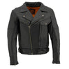 Milwaukee Leather men's black motorcycle jacket made from premium naked cowhide leather with utility pockets and rugged style.