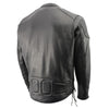Milwaukee Leather MLM1580 men's black leather scooter jacket with side laces and vented design, stylish men’s motorcycle jacket.