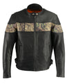 Milwaukee Leather men's Jungle Mossy side stretch leather motorcycle racer jacket with quilted detailing and front zipper.