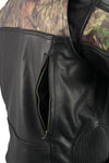 Milwaukee Leather men's Jungle Mossy side stretch motorcycle racer jacket, black leather with detailed stitching and side panel design.