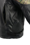 Milwaukee Leather men's Jungle Mossy side stretch leather motorcycle racer jacket with zipper and rugged design.