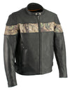 Milwaukee Leather men's Jungle Mossy side stretch leather motorcycle racer jacket with padded shoulders and zippered front.