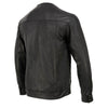 Milwaukee Leather men's lightweight goatskin leather motorcycle rider shirt jacket in black with no collar, casual style.