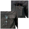 Milwaukee Leather men's lightweight goatskin leather motorcycle rider shirt jacket with collarless design, shown in black.