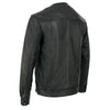 Milwaukee Leather men's lightweight collarless motorcycle jacket in black made from genuine goatskin leather, designed for riding comfort.
