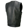 Men's black Pursuit leather motorcycle vest by Milwaukee Leather, featuring a V-neck design and premium naked goat leather.