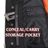 MLM3503 Men's 'Pursuit' Black Premium Naked Goad Leather V Neck Motorcycle Rider Vest with Utility Pockets