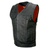 Men's black Pursuit motorcycle vest by Milwaukee Leather, featuring premium naked Goad leather and a V-neck design.