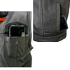 Men's black Milwaukee Leather Pursuit V-neck motorcycle vest made of premium naked goad leather with detailed stitching.