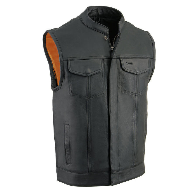 Milwaukee Leather men's black “Cool-Tec” naked leather vest with dual closure, motorcycle rider style, club vest for men.