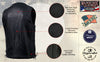 Milwaukee Leather men's black "Road Whip" motorcycle leather vest with buffalo snap buttons, shown from the back view.