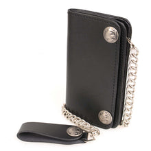 Milwaukee Leather MLW7801 Men's 6” Leather Long Bi-Fold Biker Wallet w/ Anti-Theft Stainless Steel Chain and Buffalo Nickel Snaps