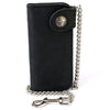 Milwaukee Leather MLW7828 men's 6-inch leather biker wallet with anti-theft chain and buffalo nickel snap, displayed open with card slots.