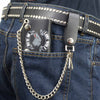Milwaukee Leather MLW7833 men's 4-inch leather Lone Wolf tri-fold wallet with anti-theft stainless steel chain on black background.