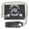 Milwaukee Leather MLW7833 men's 4-inch leather "Lone Wolf No Club" tri-fold wallet with anti-theft stainless steel chain.