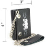 Milwaukee Leather men's 4-inch tri-fold leather wallet with triple skull design and anti-theft stainless steel chain.