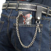Milwaukee Leather MLW7837 men's 4-inch leather eagle and flag tri-fold wallet with anti-theft stainless steel chain on black background.