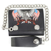 Milwaukee Leather MLW7837 men's 4-inch leather eagle and flag tri-fold wallet with anti-theft stainless steel chain.