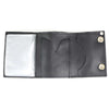 Milwaukee Leather men's 4-inch flaming eagle tri-fold leather wallet with anti-theft stainless steel chain on a white background.