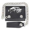 Milwaukee Leather MLW7838 men's 4-inch leather Flaming Eagle tri-fold wallet with anti-theft stainless steel chain.