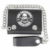 Milwaukee Leather men's 4-inch leather 2nd Amendment tri-fold wallet with anti-theft stainless steel chain, displayed on a plain background.