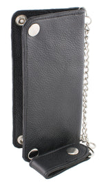 Milwaukee Leather MLW7870 Men's Black Leather Bi-Fold Long Wallet with Steel Chain