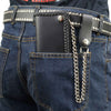 Milwaukee Leather MLW7881 men's 6-inch braided leather biker wallet with anti-theft stainless steel chain, displayed open showing interior.