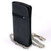 Milwaukee Leather MLW7890 men's 6-inch leather bi-fold biker wallet with anti-theft chain and zipper pocket, displayed open with chain attached.