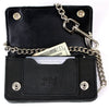 Milwaukee Leather men's 6-inch leather bifold biker wallet with anti-theft chain and zipper pocket, displayed with stainless steel chain.