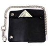Milwaukee Leather MLW7890 men's 6-inch leather bi-fold biker wallet with anti-theft stainless steel chain and zipper pocket.
