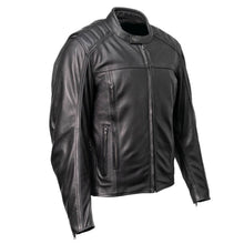 MMC10007 Men's Top-Spot Scooter Style Black Leather Jacket w/ Reflective Piping