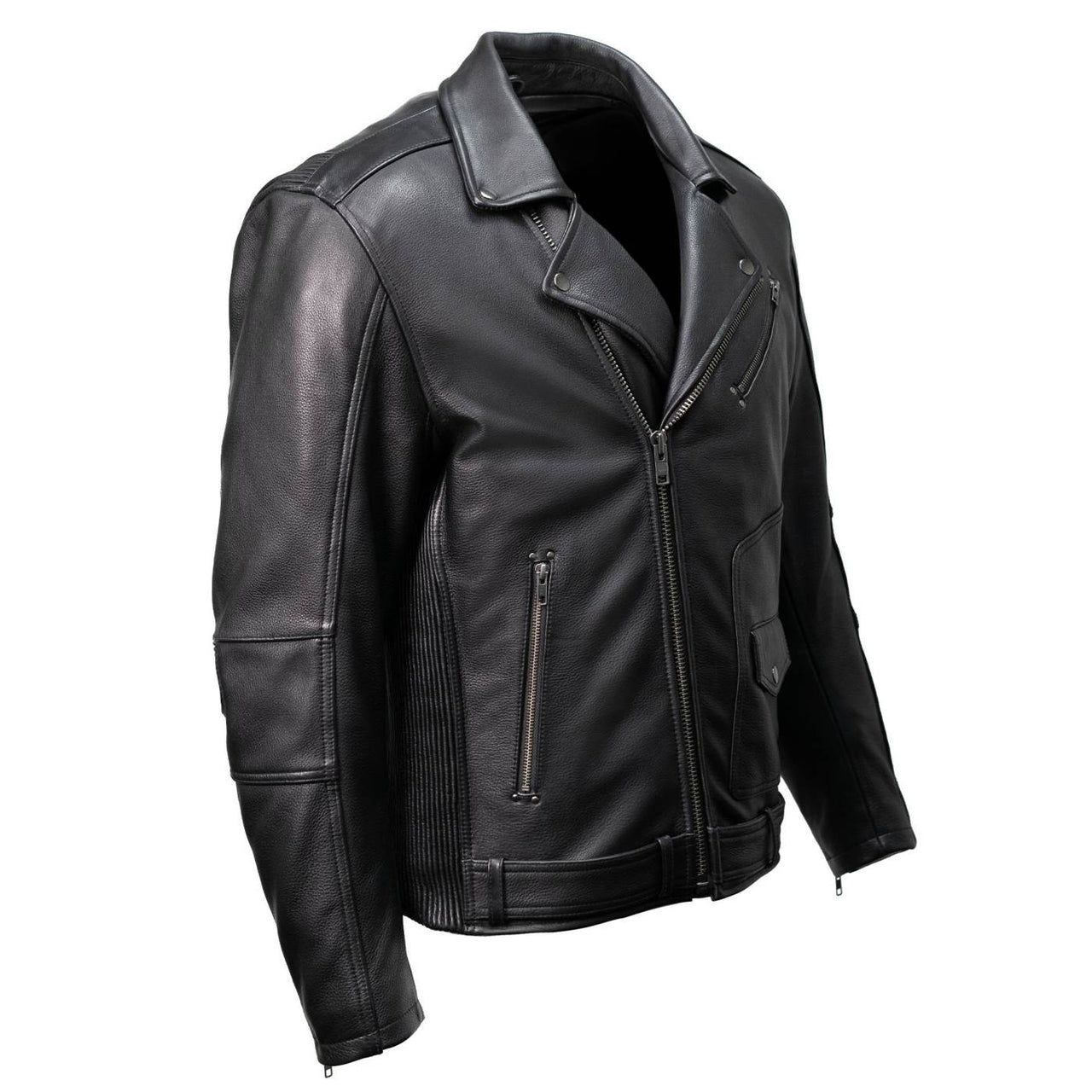 MMC10008 Men's Unforgiven MC Style Black Leather Jacket w/ Lapel Collar