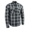 Milwaukee Leather men's black and grey long sleeve cotton flannel shirt with button front and classic plaid pattern.