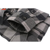 Milwaukee Leather NexGen MNG11630 men's black and grey long sleeve cotton flannel shirt, close-up view of fabric and design.