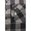 Milwaukee Leather men's black and grey long sleeve cotton flannel shirt with button-up front and chest pockets.