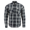Milwaukee Leather men's black and grey long sleeve cotton flannel shirt with button-front and chest pockets.
