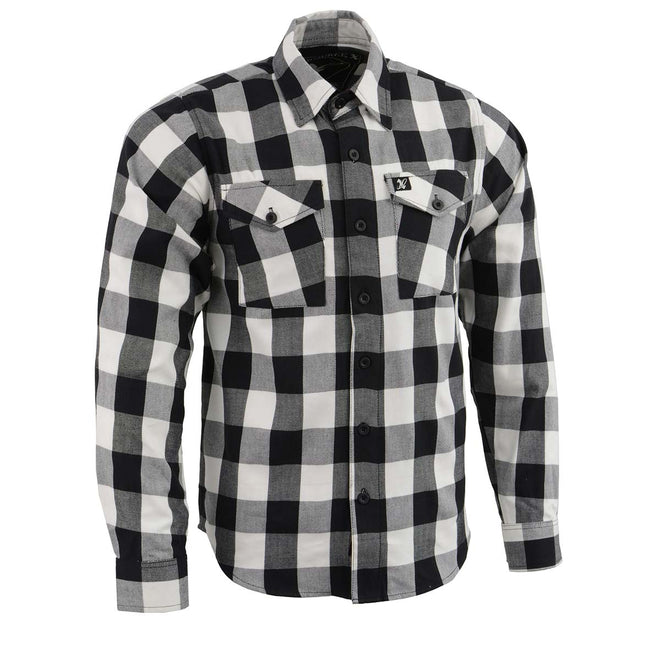 Milwaukee Leather men's black and white long sleeve cotton flannel shirt from NexGen MNG11633 collection.