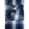 Close-up of Milwaukee Leather NexGen MNG11635 men's blue and white long sleeve cotton flannel shirt showing fabric details.