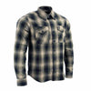Milwaukee Leather men's grey and black long sleeve cotton flannel shirt, stylish textile clothing with button-up front and chest pockets.