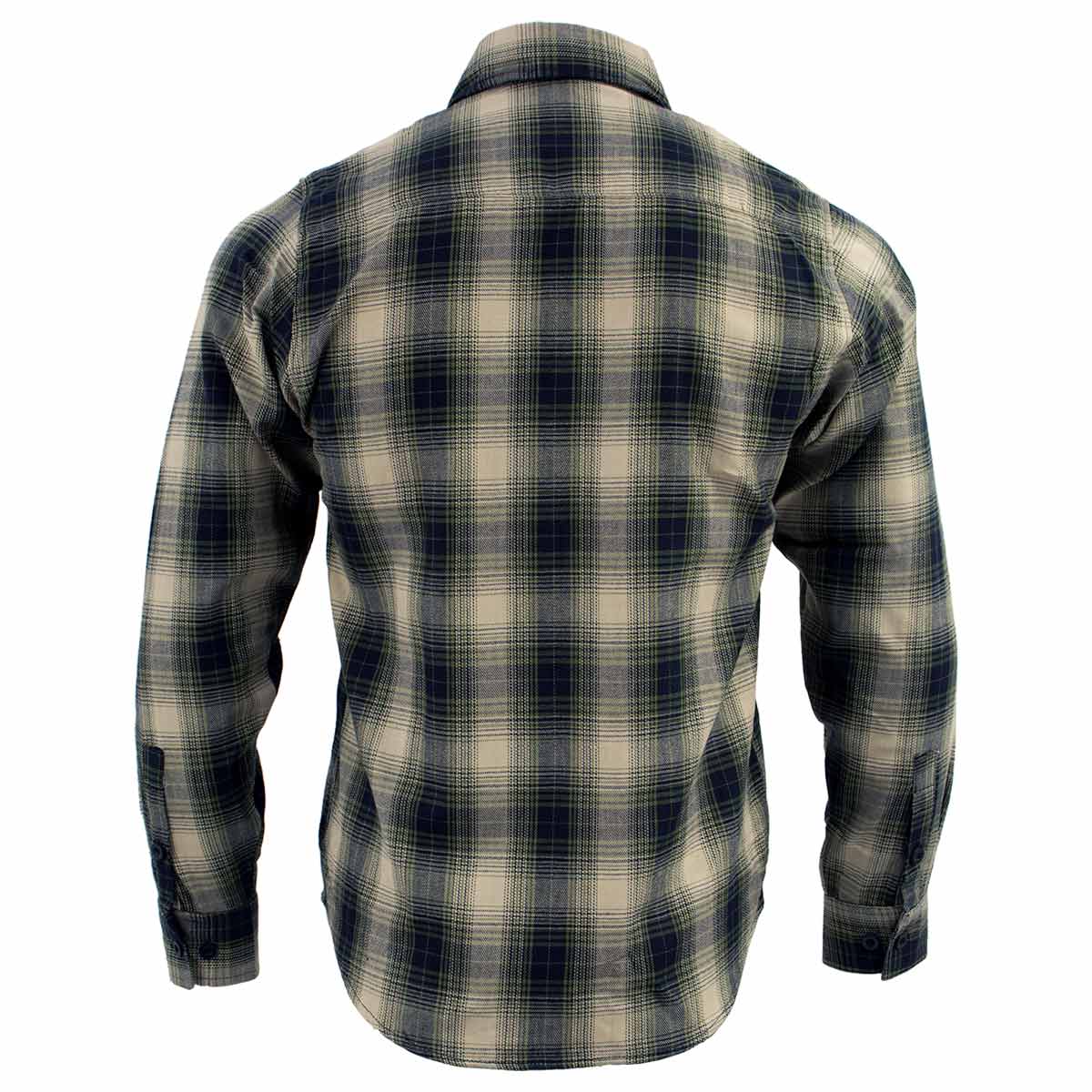 Milwaukee Leather men's grey and black long sleeve cotton flannel shirt with button-up front, shown from the back view.